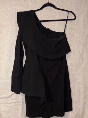 AKIRA Black One-Shoulder Ruffle Mini Dress